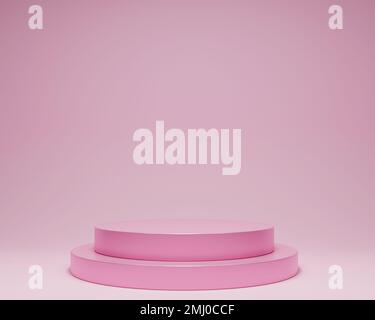 Empty pink podium for cosmetic products presentation. Round 3d pink studio background, 3d rendering Stock Photo