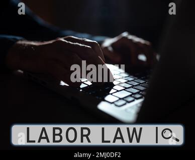 Text caption presenting Labor Law. Concept meaning rules relating to rights and responsibilities of workers Stock Photo