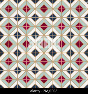 Simple floor tile pattern, abstract geometric seamless background. Portuguese ceramic tiles vector illustration. Stock Vector