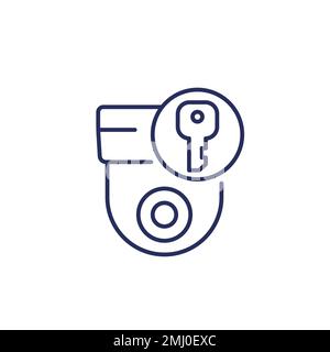 access to ip camera, cctv line icon on white Stock Vector