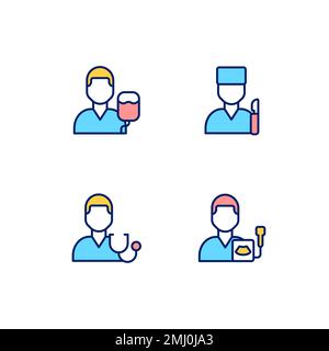Diagnostics and treatment pixel perfect RGB color icons set Stock Vector