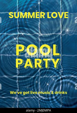 Pool party poster template, vector water background, summer love text Stock Vector