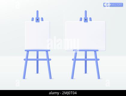 Blank white artboard on easel icon symbol. Exhibition or presentation stands mockup, Paint Desk and White canvas Isolated concept. 3D vector isolated Stock Vector