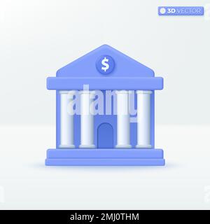 Bank Building icon symbols. University, Columns and pillars, International Literacy Day concept. 3D vector isolated illustration design Cartoon pastel Stock Vector