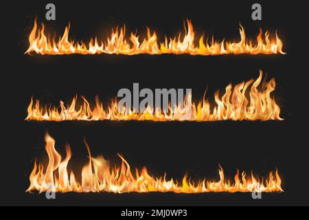 Burning flame border sticker, realistic fire image vector collection Stock Vector