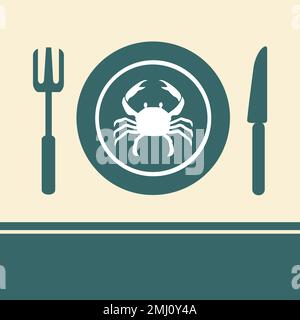 Crab in a dish on the table. Easy editable layered vector illustration. Food. Stock Vector