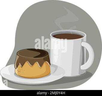 Delicious pudding with chocolate and hot tasty coffee Stock Vector