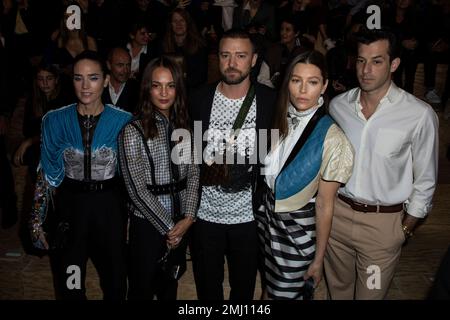 Jennifer Connelly, Alicia Vikander, Justin Timberlake, Jessica Biel and  Mark Ronson attending the Louis Vuitton Womenswear Spring/Summer 2020 show  as part of Paris Fashion Week in Paris, France on October 01, 2019.