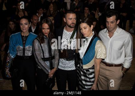 Alicia Vikander, Justin Timberlake, Jessica Biel and Mark Ronson attending  the Louis Vuitton Womenswear Spring/Summer 2020 show as part of Paris  Fashion Week in Paris, France on October 01, 2019. Photo by