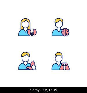 Internal organs treatment pixel perfect RGB color icons set Stock Vector