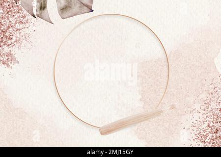 Round pink gold frame with monstera leaf pattern background vector Stock Vector