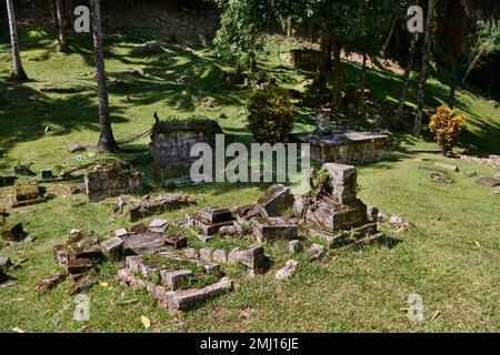 historic colonial-era cemetery, gravestones, tombs and memorials in Victoria, Mahe, Seychelles Stock Photo