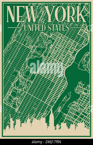 Road network poster of the downtown NEW YORK, UNITED STATES OF AMERICA Stock Vector