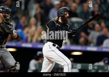 Colorado Rockies' Charlie Blackmon in action during the first baseball game  of a doubleheader against the Washington Nationals, Saturday, May 28, 2022,  in Washington. (AP Photo/Nick Wass Stock Photo - Alamy