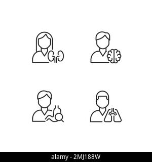 Internal organs treatment pixel perfect linear icons set Stock Vector