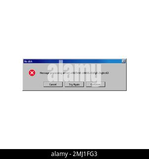 Error message window on disk access failure, computer system vector popup notification. File access or install process error message on disk initialization fail, Cancel, Try Again and Continue buttons Stock Vector