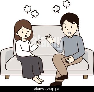 A couple sitting on the sofa and having a fight. Stock Vector