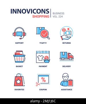 Shopping and customer service - line design style icons set Stock Vector