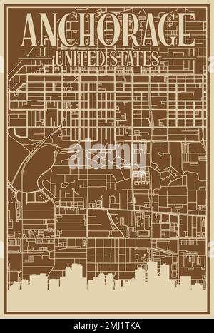 Road network poster of the downtown ANCHORAGE, UNITED STATES OF AMERICA Stock Vector