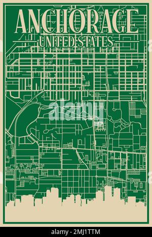 Road network poster of the downtown ANCHORAGE, UNITED STATES OF AMERICA Stock Vector