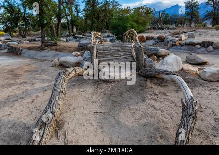 Merritt Park was unburied and bridges reconstructed, in Manzanar National Historic Site, Owens Valley, California, USA Stock Photo