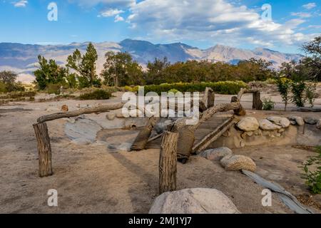 Merritt Park was unburied and bridges reconstructed, in Manzanar National Historic Site, Owens Valley, California, USA Stock Photo