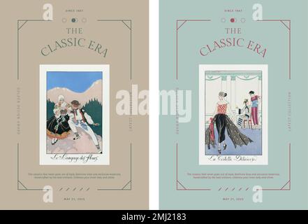 Vintage fashion editable vector poster templates, remix from artworks by George Barbier Stock Vector