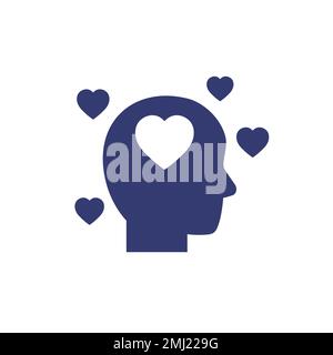 head and hearts, affection, passion icon on white Stock Vector