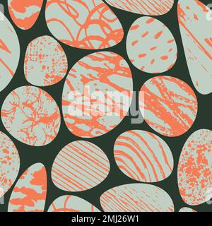 Artistic vector seamless patterns of textured doodles pebbles and rocks for backgrounds and packaging. Stock Vector