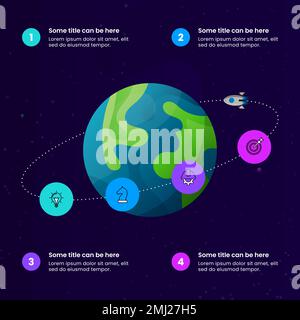 Infographic template with icons and 4 options or steps. Business metaphor. Planet Stock Vector