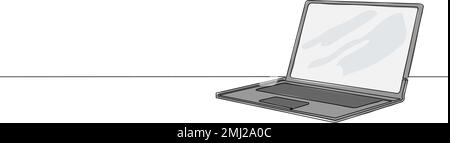 colorized continuous single line drawing of laptop computer isolated on white background, line art vector illustration Stock Vector