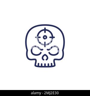 headshot line icon with a skull, shot in the head Stock Vector