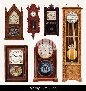 Antique clocks vector design element set, remixed from public domain collection Stock Vector