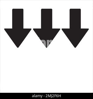 Three down black arrows on a white background with copy space Stock Vector