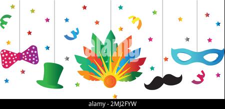 A multicolored carnival decoration on a white background with copy space Stock Vector