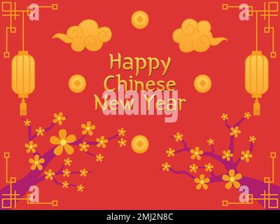 Flat Illustration of Happy Chinese New Year, with ornament. Vector Design. Stock Vector