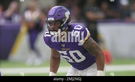 Minnesota Vikings linebacker Eric Wilson takes part in drills during the  NFL football team's training camp Friday, July 26, 2019, in Eagan, Minn.  (AP Photo/Jim Mone Stock Photo - Alamy