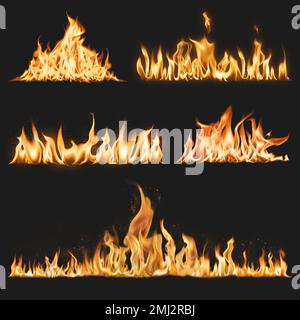Burning flame border sticker, realistic fire image vector collection Stock Vector