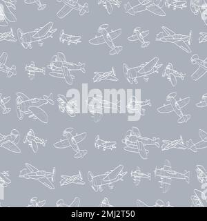 Vector seamless pattern with outline aircraft. Kids background with planes. Funny airplanes Stock Vector