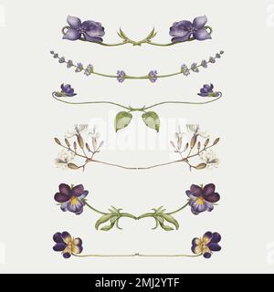 Purple flower divider flourish vector set, remix from The Model Book of Calligraphy Joris Hoefnagel and Georg Bocskay Stock Vector