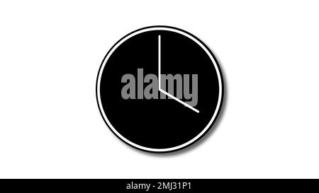 Beautiful 2d flat clock with gradient cyan background. Black and white ...