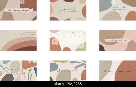 Editable presentation template vector set earth tone abstract design with motivational quotes Stock Vector