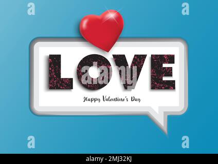 White paper speech bubble with text love and red hearts. Valentine's day background. Vector illustrator. Stock Vector