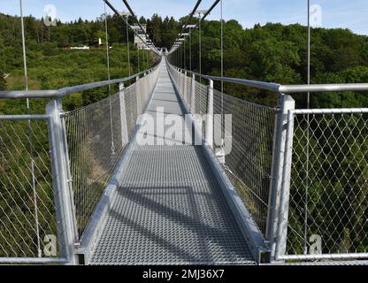Titan RT, pedestrian suspension bridge, rope bridge in the Harz Mountains next to the Rappbode Dam, Saxony-Anhalt, Germany Stock Photo