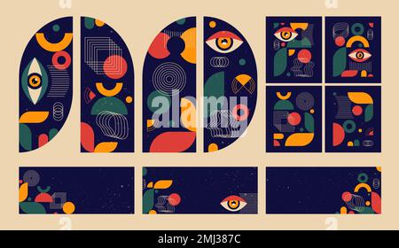 Bauhaus geometric set. 20s geometric design shapes with noise. Stock Vector