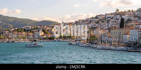 Village view Poros with harbour, Saronic Gulf, Greece Stock Photo