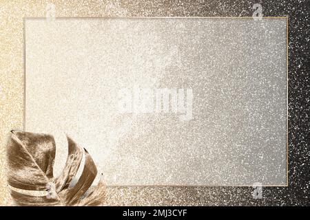 Rectangle gold frame with metallic monstera leaf background vector Stock Vector