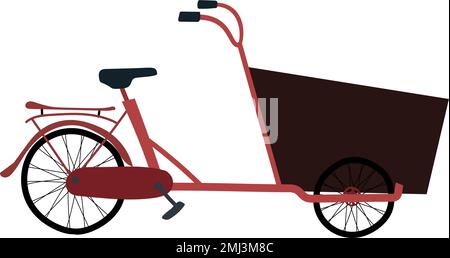 Cargo bike simple flat hand drawn style standing at the parking. Advertisement vector illustration red and brown colors. Stock Vector