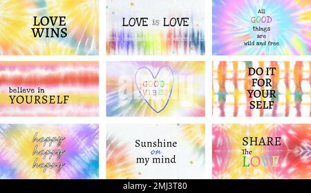 Quote template vector collection on tie dye background for ad Stock Vector
