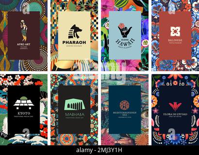 Ethnic pattern template vector for branding set, remixed from public domain artworks Stock Vector